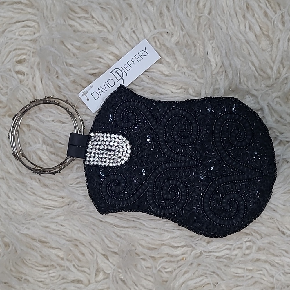 Beaded Rhinestone Bangle Wristlet Black Clutch Evening David Jeffery Bag NWT